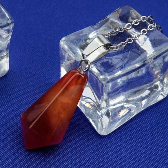 Red Agate Natural Gemstone Hexagonal Chakra Points Pendant Necklace - Picture 2 of 2